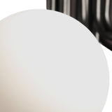 A close-up of the opal glass shade is in the foreground, with the blurred black metal arms of the Ivy 18 Light Chandelier - Black partially visible on the right.