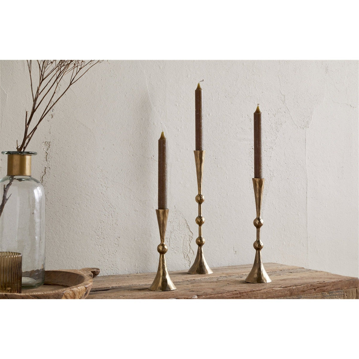 Javanee Large Hammered Candle Holder - Antique Brass
