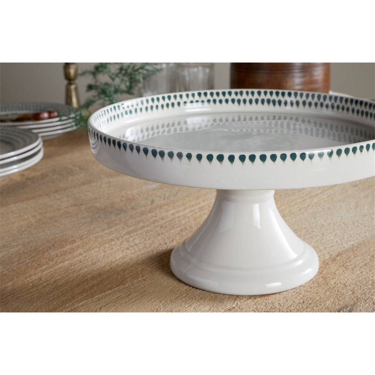 Juniper Drop Ceramic Cake Stand - Cream & Juniper