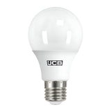 Image of the JCB 4.9W Non-Dimmable LED GLS Bulb with an E27 Edison Screw fitting. This energy-efficient bulb, showcasing the JCB logo on the front, boasts a simple and clean design that fits various light fixtures. It emits a warm white light (3000K), adding coziness to any space.