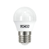 A JCB 4.9W Non-Dimmable LED Golf Ball Bulb in warm white (3000K) with an E27 fitting, featuring a smooth, rounded top and a clear finish for energy efficiency.