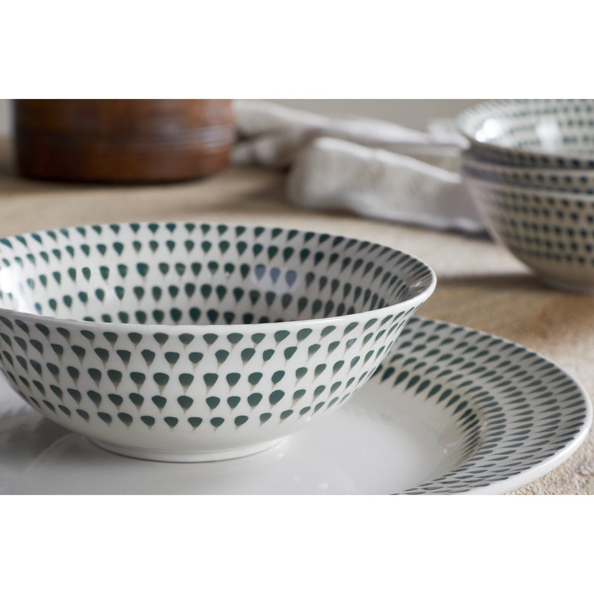 Juniper Drop Dinner Set - Cream & Juniper - 12 Piece