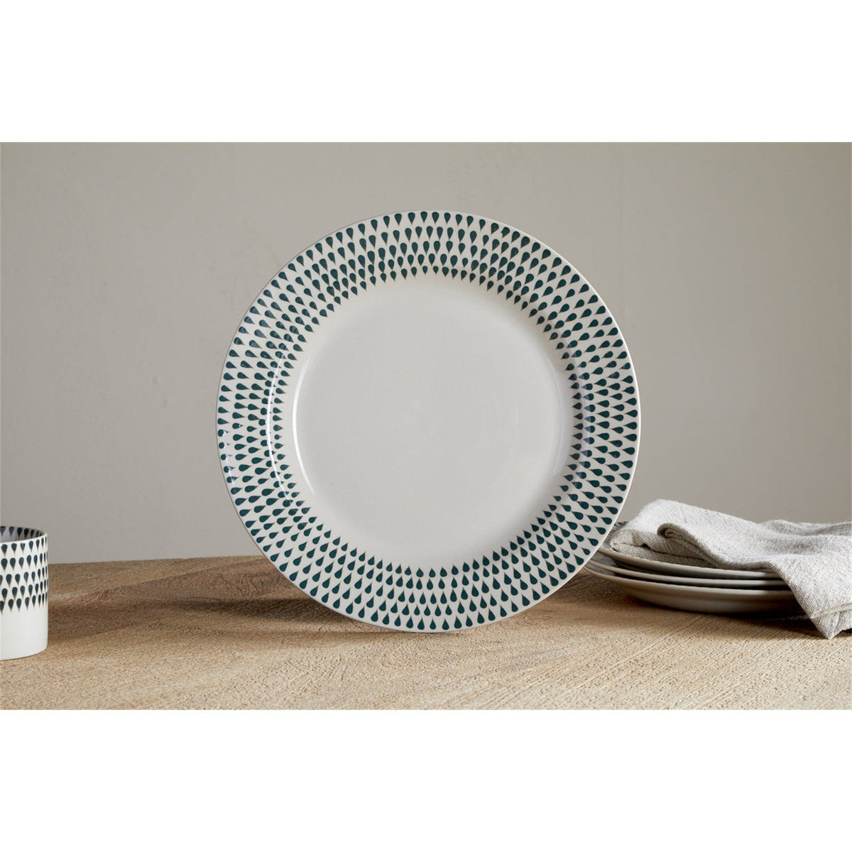 Juniper Drop Ceramic Dinner Plate - Cream & Juniper