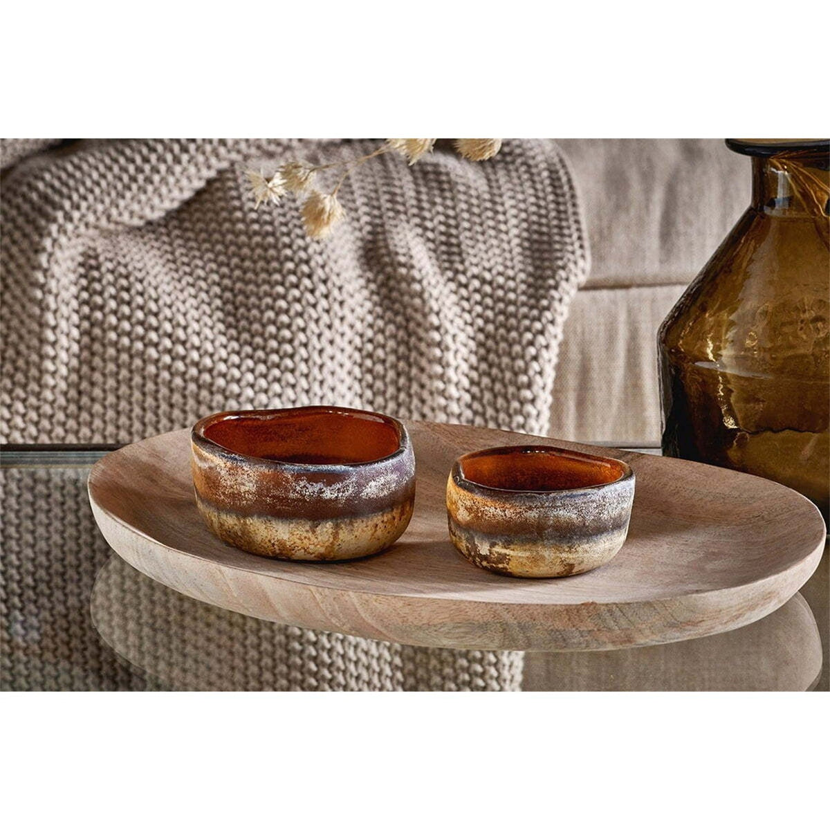 Janka Glass Tealight Holder - Dark Amber - Set of 2