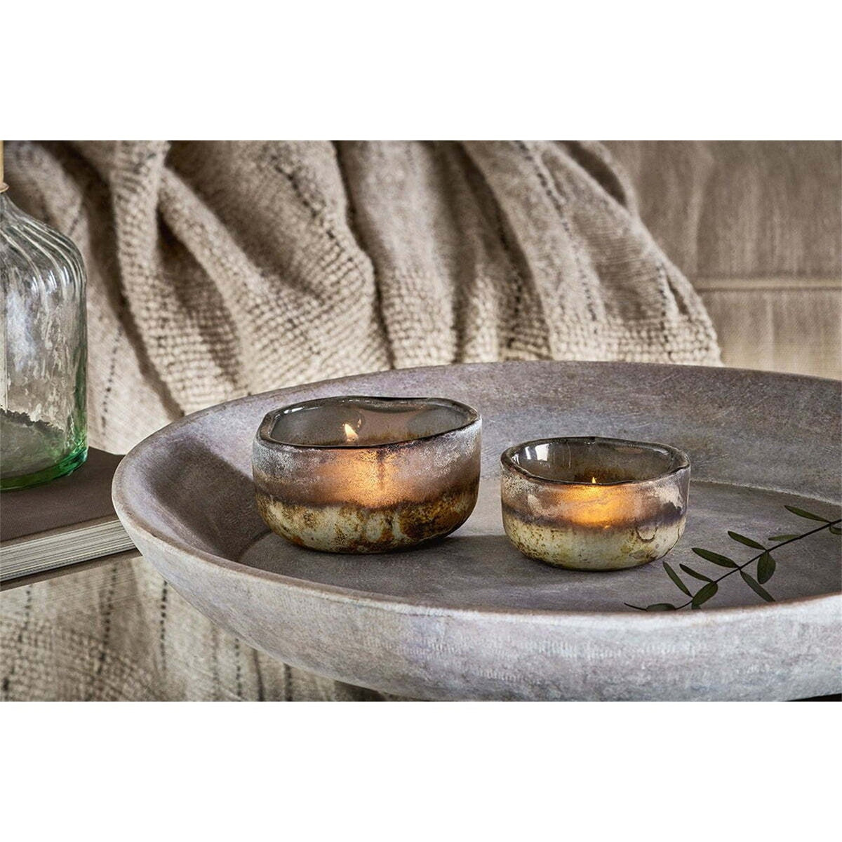 Janka Glass Tealight Holder - Charcoal - Set of 2