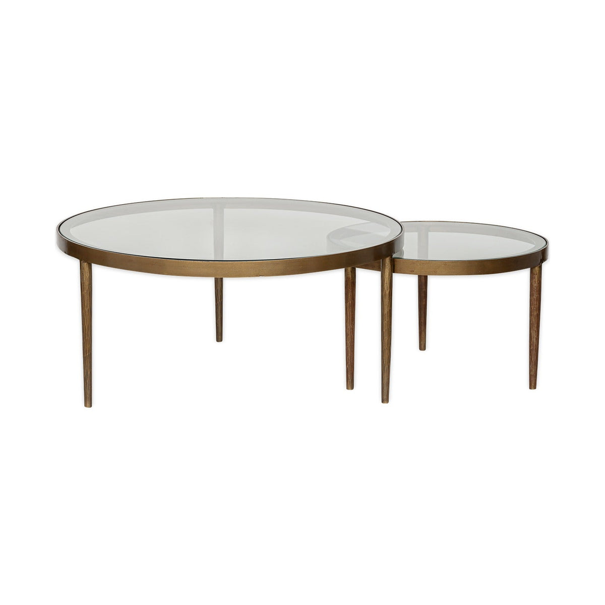 Jiya Nested Iron & Glass Coffee Table - Brass - Set of 2