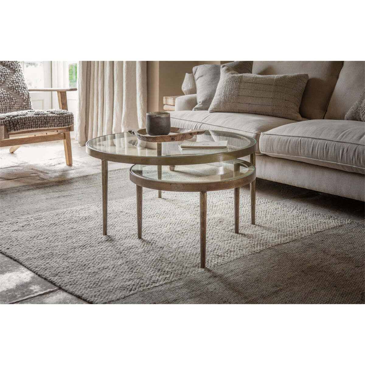 Jiya Nested Iron & Glass Coffee Table - Brass - Set of 2