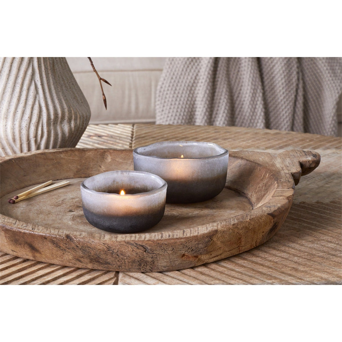 Janka Glass Tealight Holder - Smoked Charcoal - Set of 2
