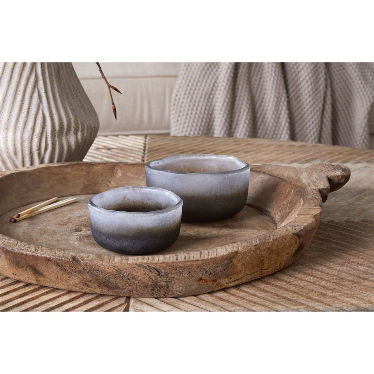 Janka Glass Tealight Holder - Smoked Charcoal - Set of 2