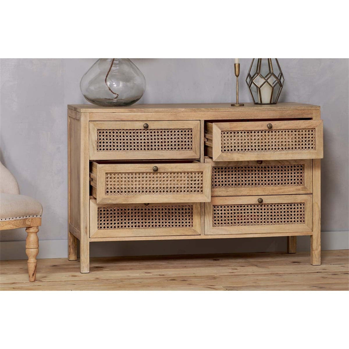 Kanz Mango Wood & Cane Chest of Drawers - Natural