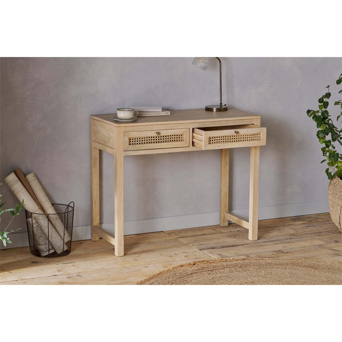 Kanz Mango Wood Cane Writing Desk - Natural