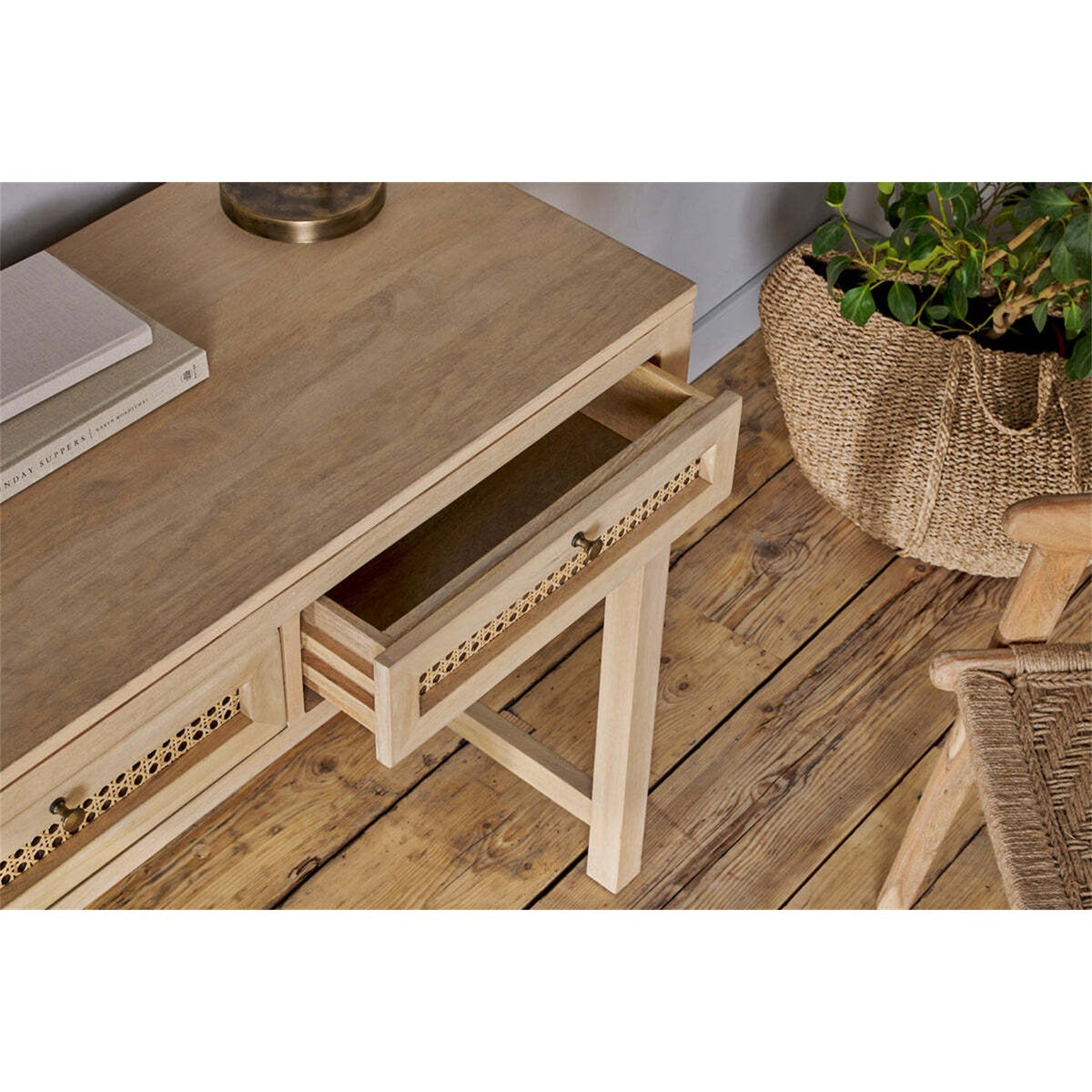 Kanz Mango Wood Cane Writing Desk - Natural