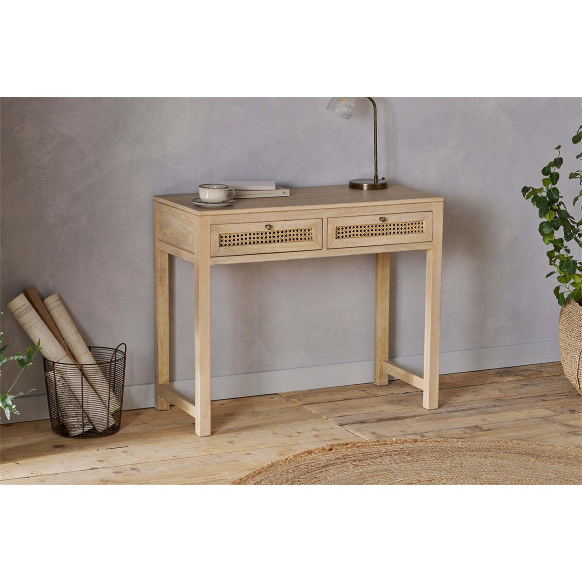 Kanz Mango Wood Cane Writing Desk - Natural