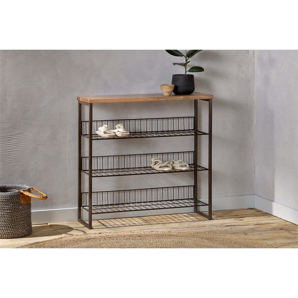 Kiyoma Tall Iron & Mango Wood Shelving Unit - Natural
