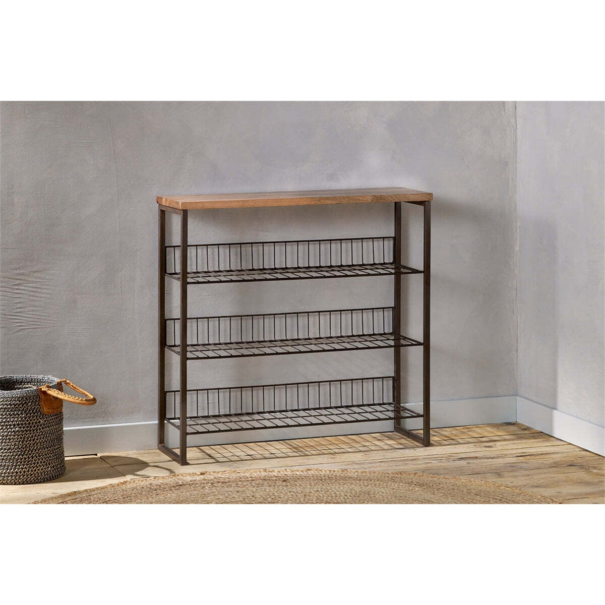 Kiyoma Tall Iron & Mango Wood Shelving Unit - Natural
