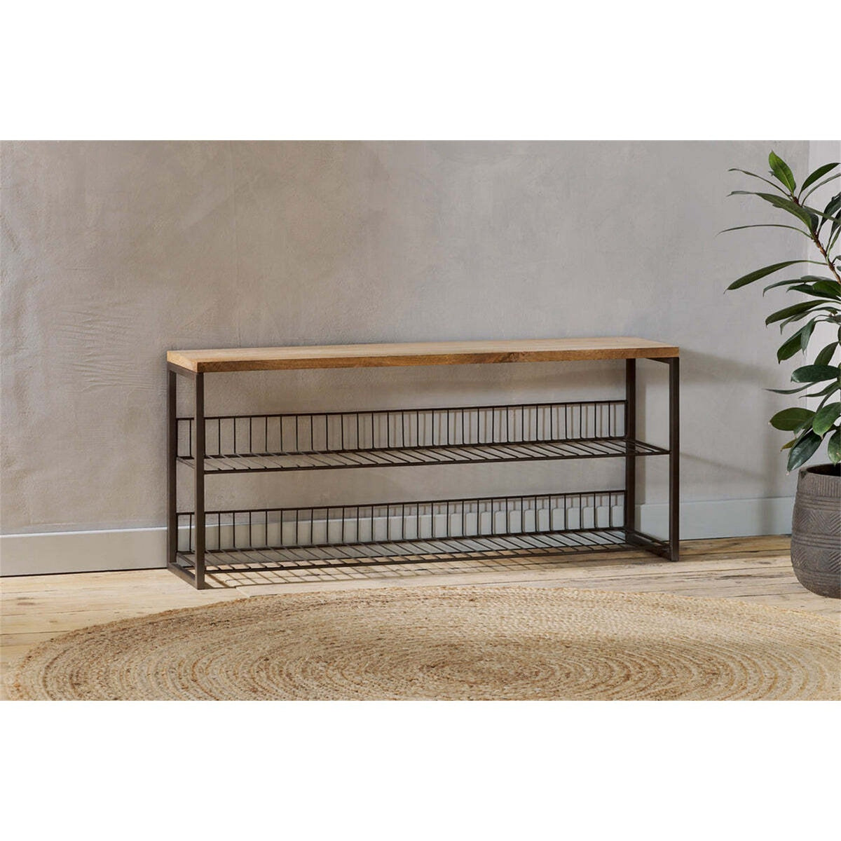 Kiyoma Iron & Wood Low Storage Bench - Natural