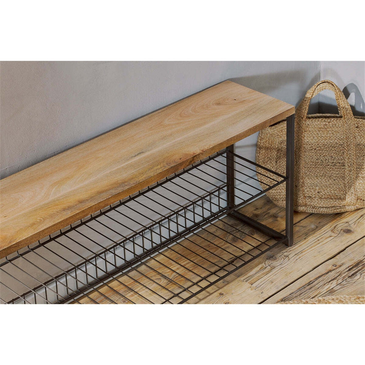 Kiyoma Iron & Wood Low Storage Bench - Natural