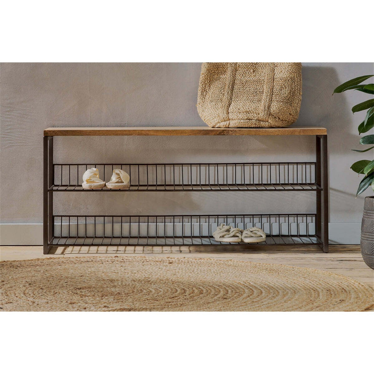 Kiyoma Iron & Wood Low Storage Bench - Natural