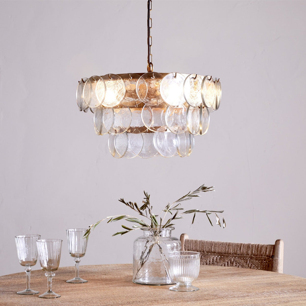 Kagitha Small 3 Light Recycled Glass Chandelier - Clear