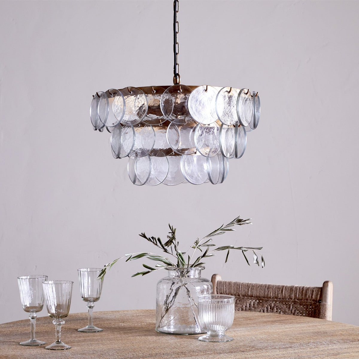 Kagitha Small 3 Light Recycled Glass Chandelier - Clear