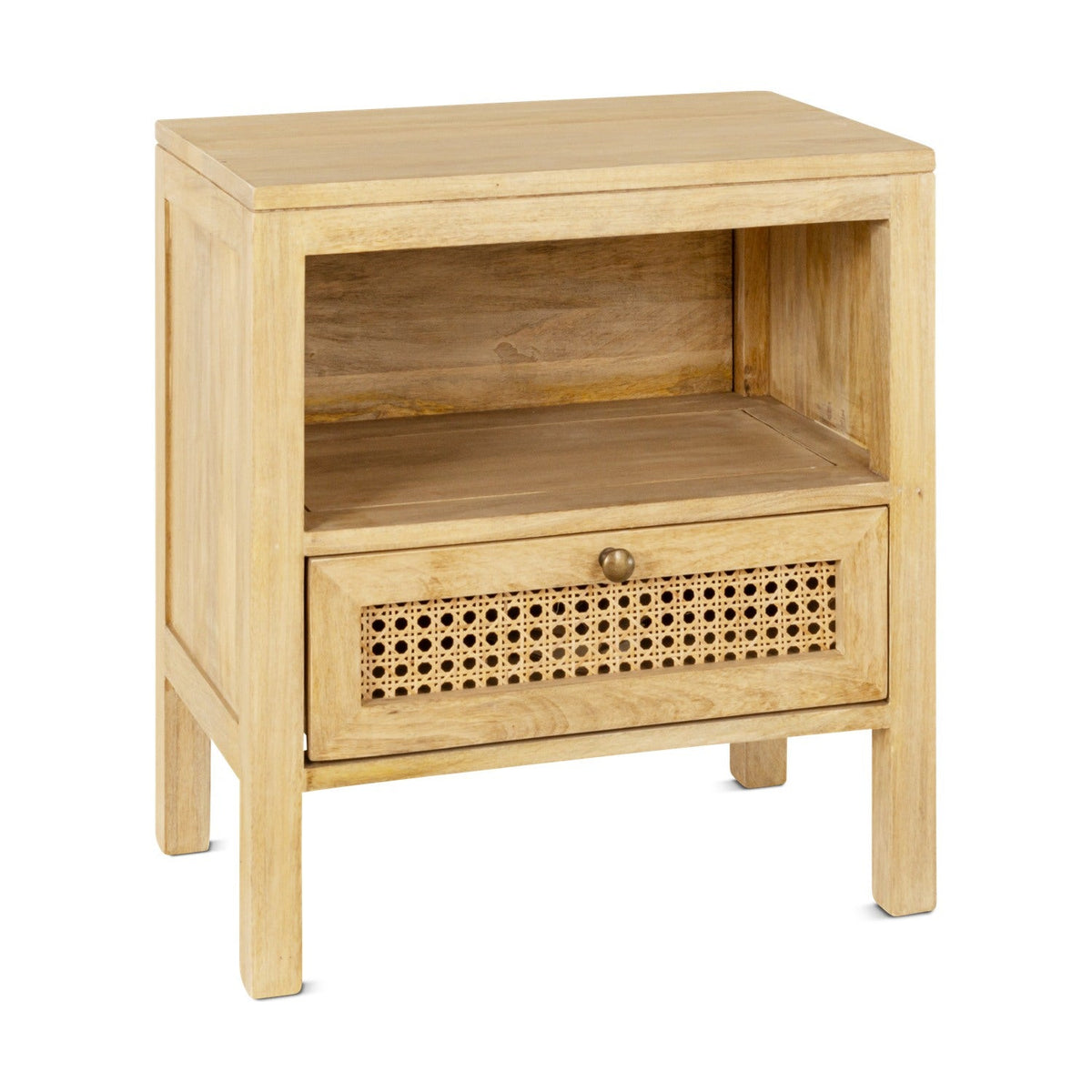 Kanz Mango Wood & Cane Bedside Table - Natural