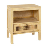 Kanz Mango Wood & Cane Bedside Table - Natural