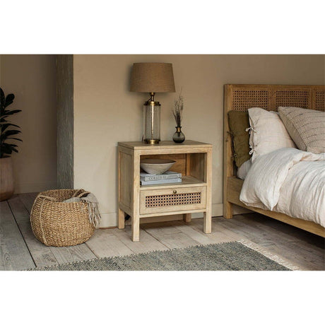 Kanz Mango Wood & Cane Bedside Table - Natural
