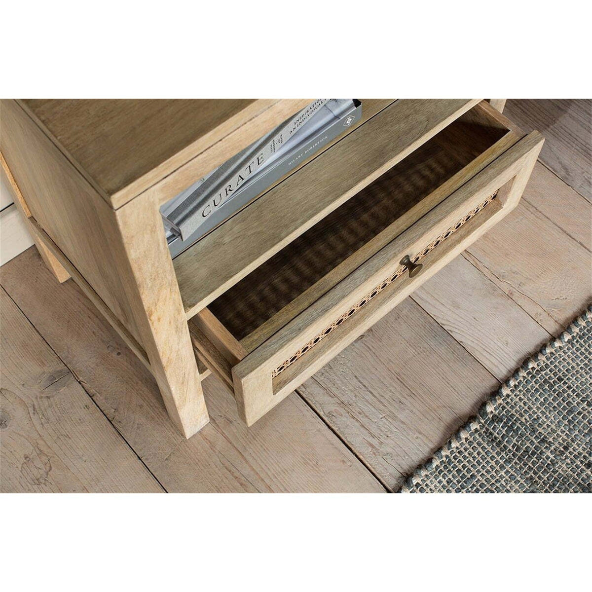 Kanz Mango Wood & Cane Bedside Table - Natural