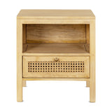 Kanz Mango Wood & Cane Bedside Table - Natural