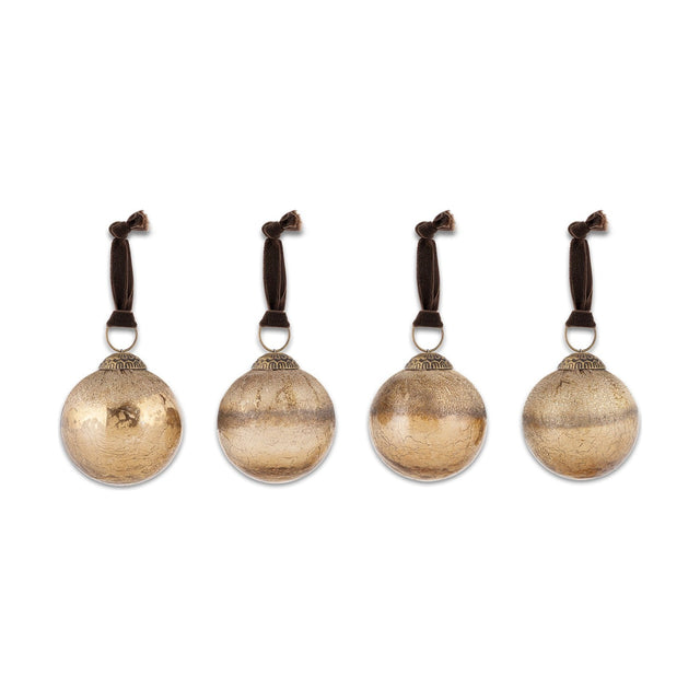 Konara Glass Baubles - Gold Crackle - Set of 4