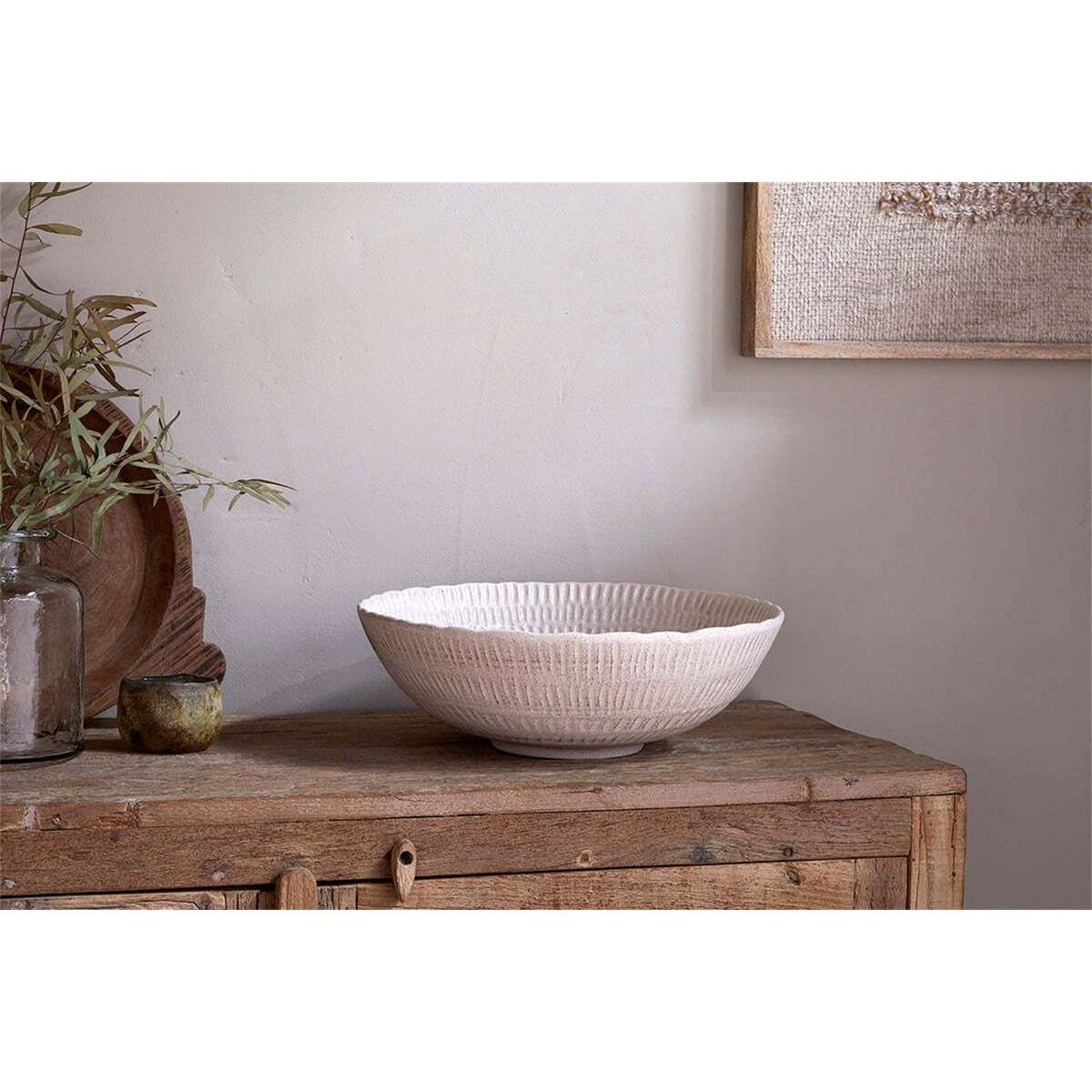 Kayanna Etched Ceramic Decorative Bowl - White