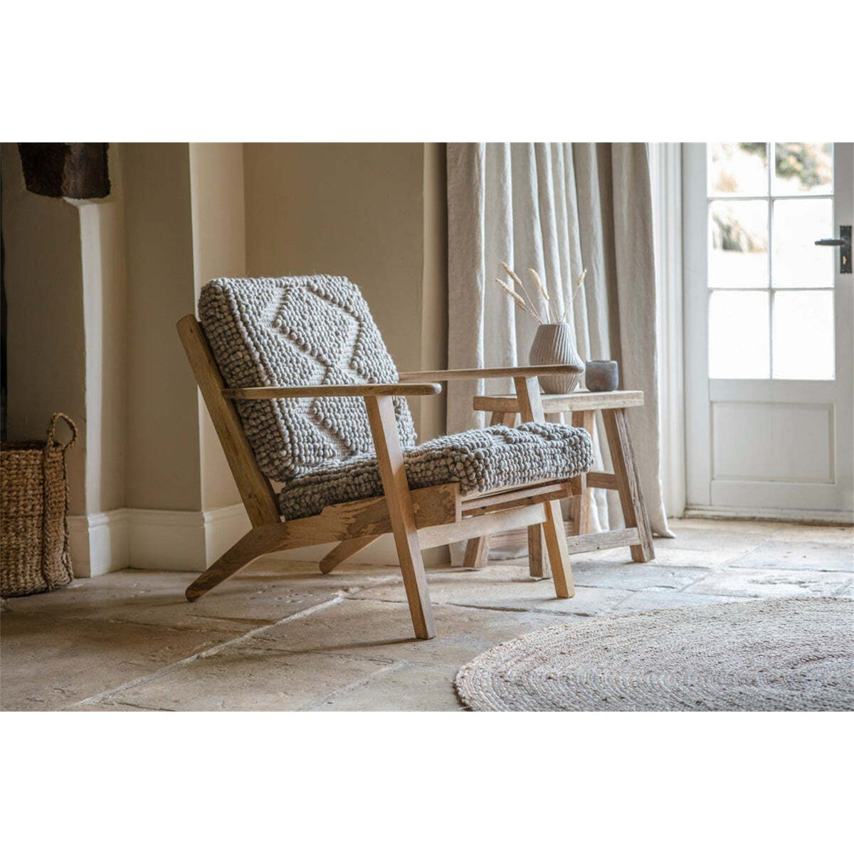 Keya Chunky Weave & Mango Wood Armchair - Natural