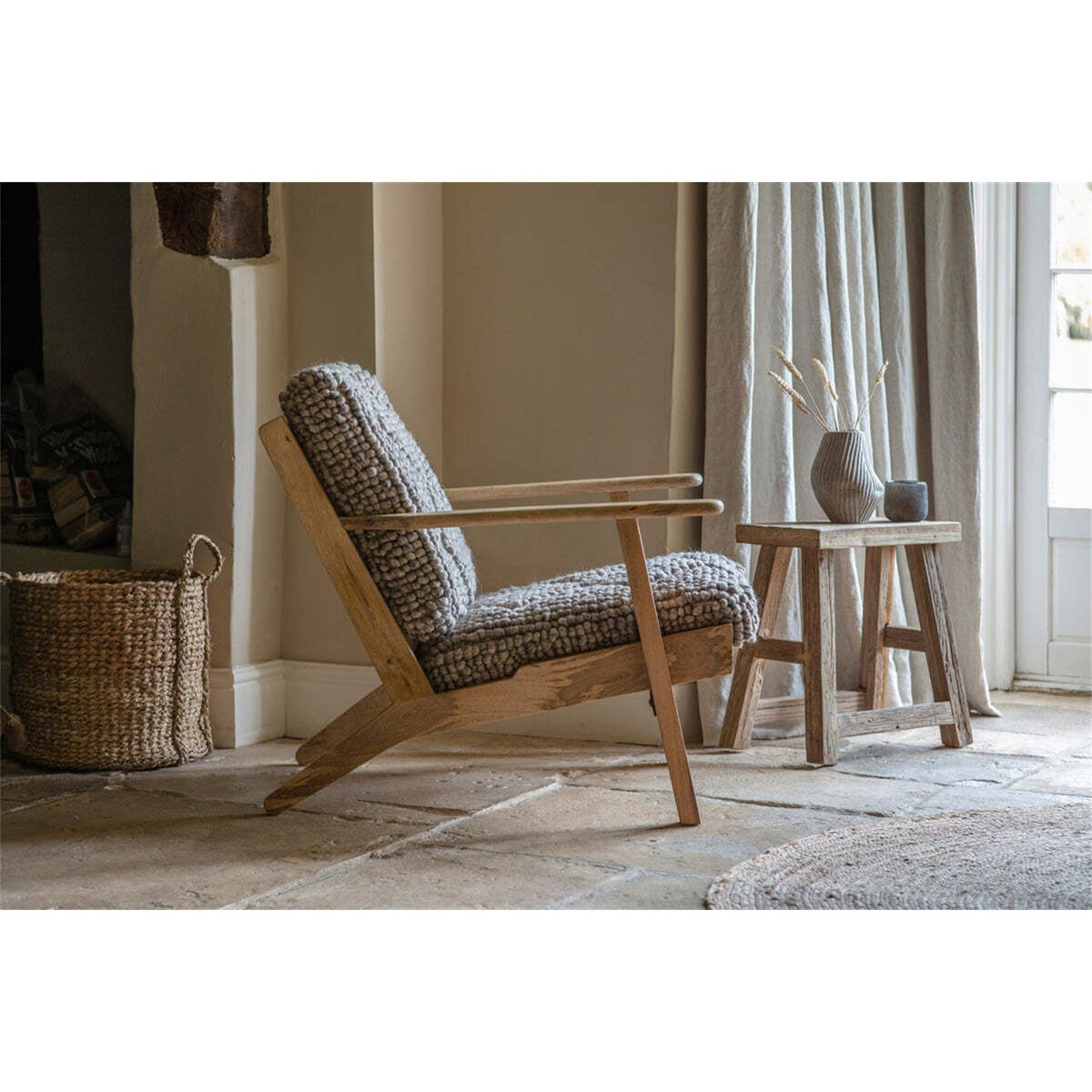 Keya Chunky Weave & Mango Wood Armchair - Natural
