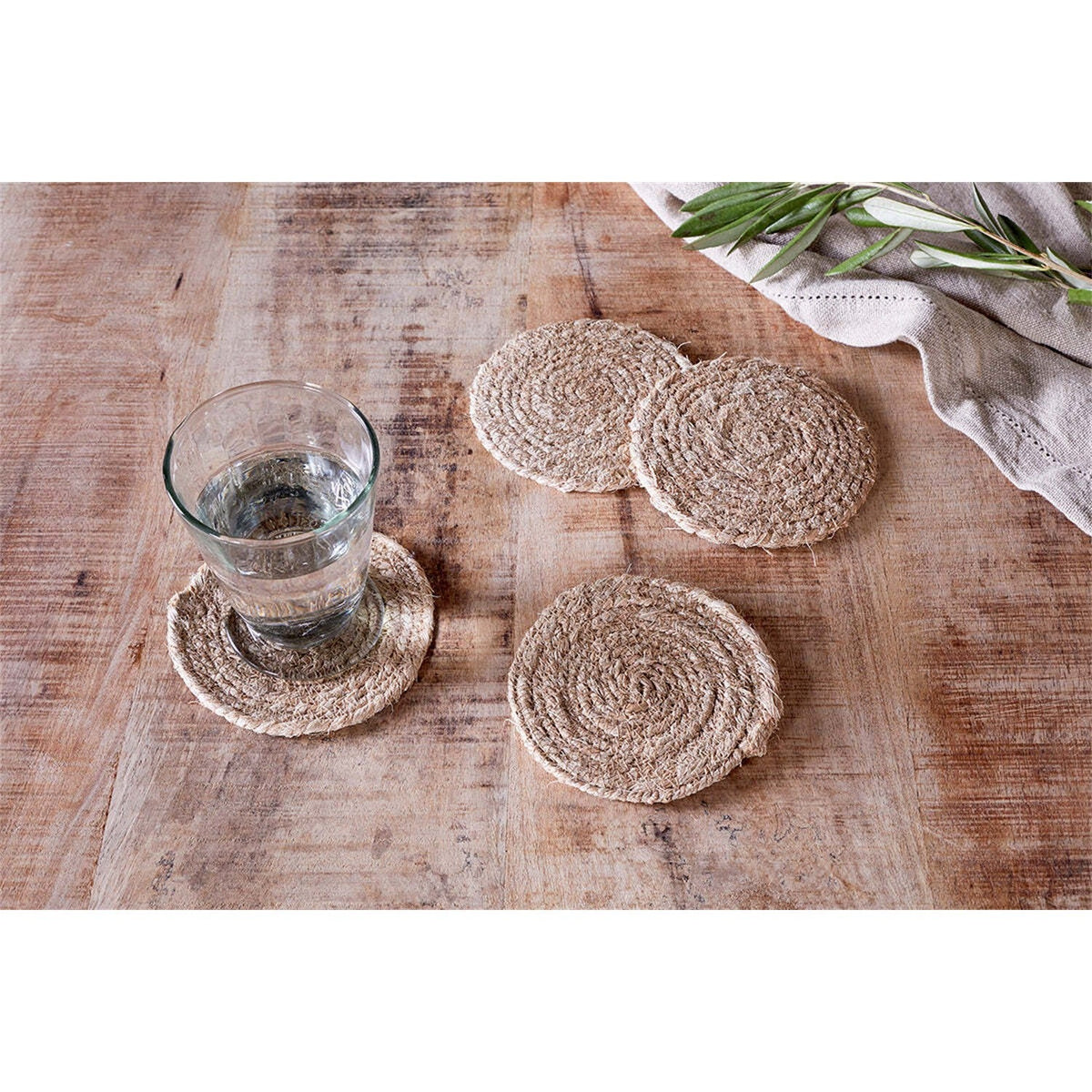 Keso Woven Banana Fibre Coasters - Natural - Set of 4