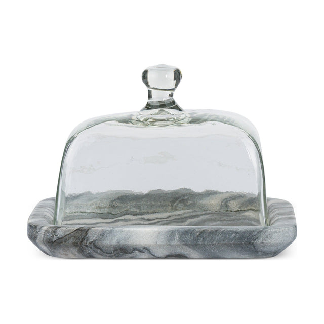 Kallso Marble & Glass Butter Dish - Grey