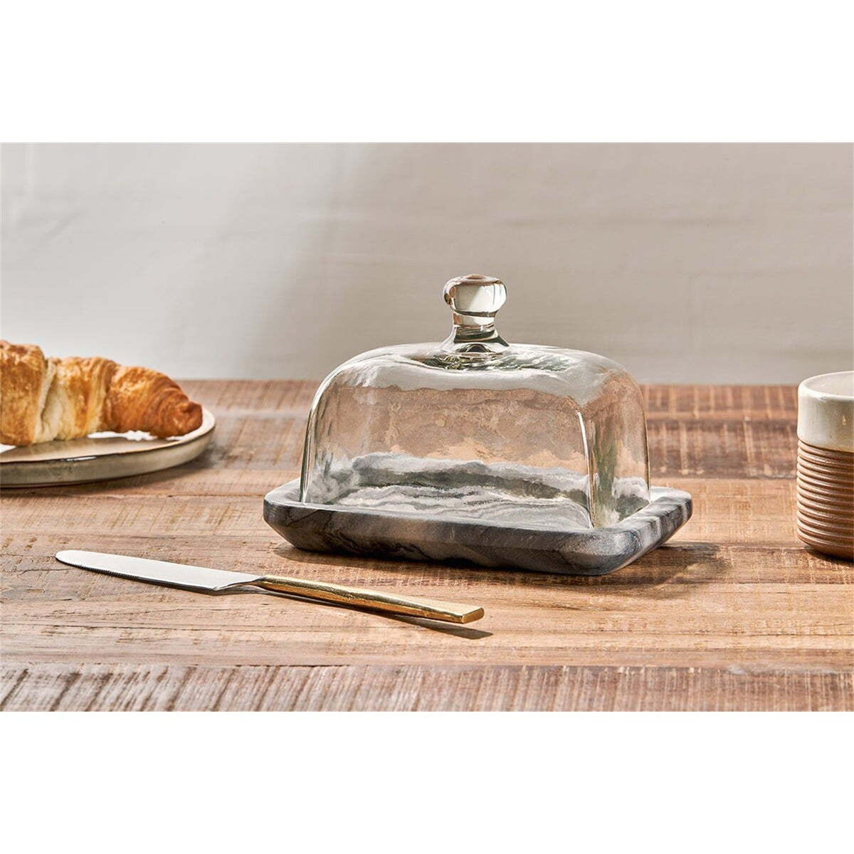 Kallso Marble & Glass Butter Dish - Grey