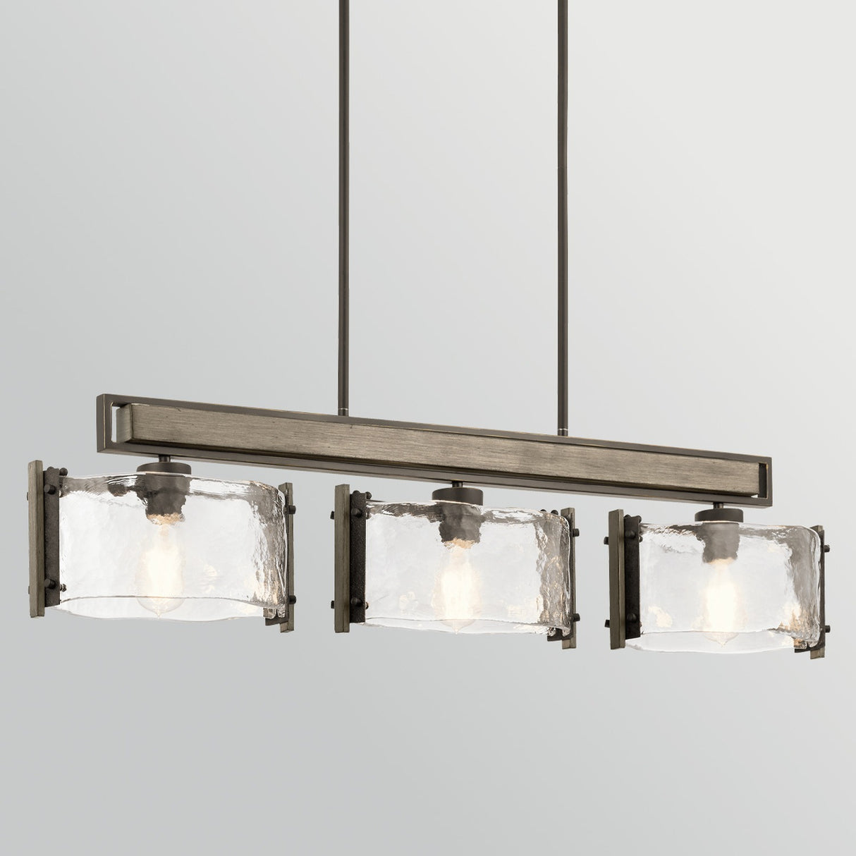 Aberdeen 3 Light Chandelier - Distressed Grey Wood Effect & Old Bronze