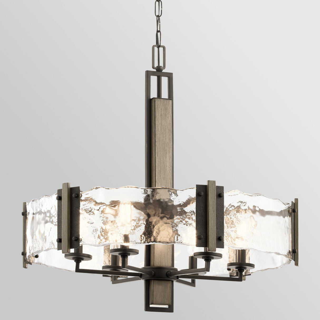 Aberdeen 6 Light Chandelier - Distressed Grey Wood Effect & Old Bronze