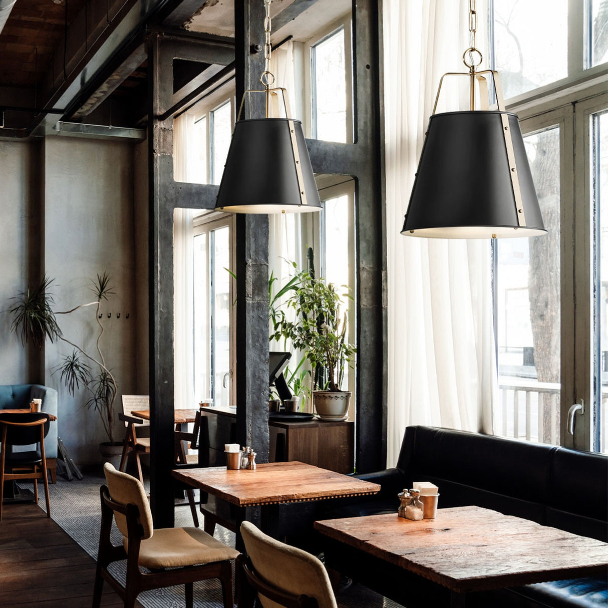 Etcher 2 Light Large Pendant Light - Black & Champagne Bronze