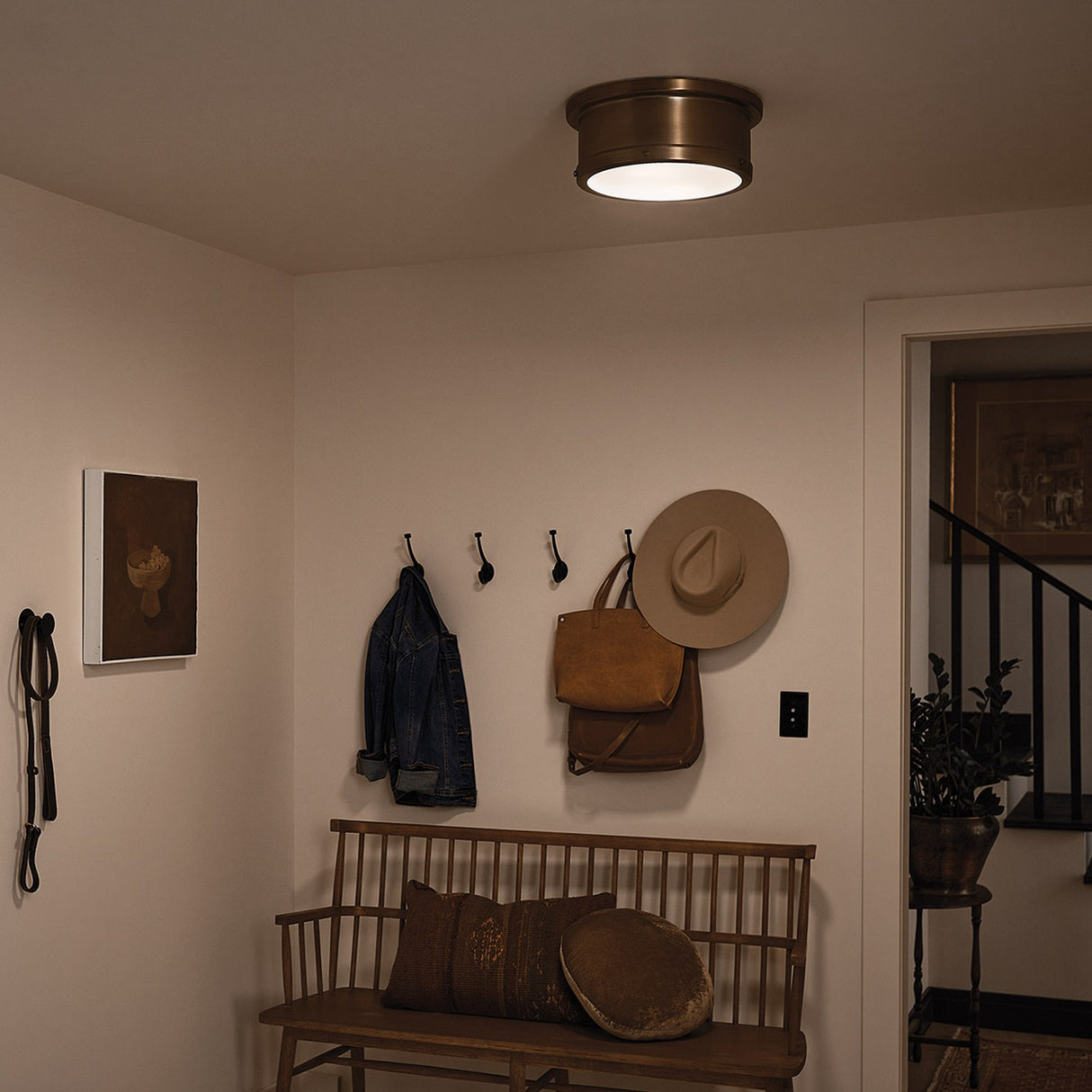 Serca 2 Light Medium Flush Ceiling Light - Brushed Natural Brass