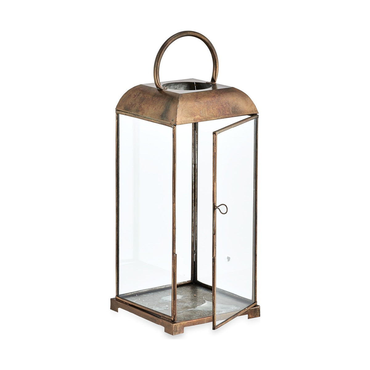 Kaso Small Glass Lantern - Aged Antique Brass