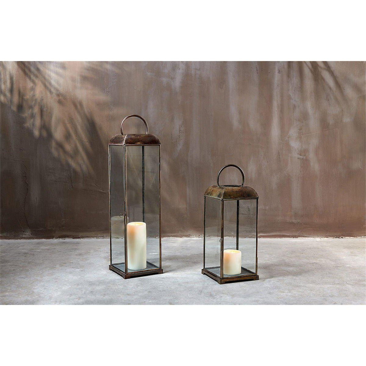 Kaso Small Glass Lantern - Aged Antique Brass