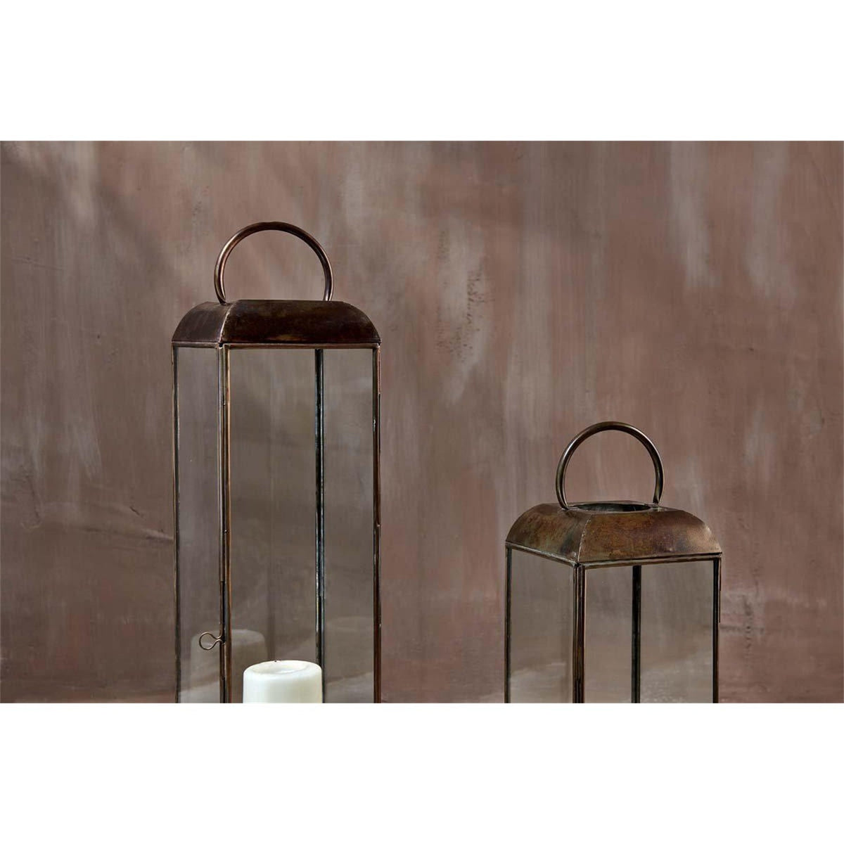 Kaso Large Glass Lantern - Aged Antique Brass