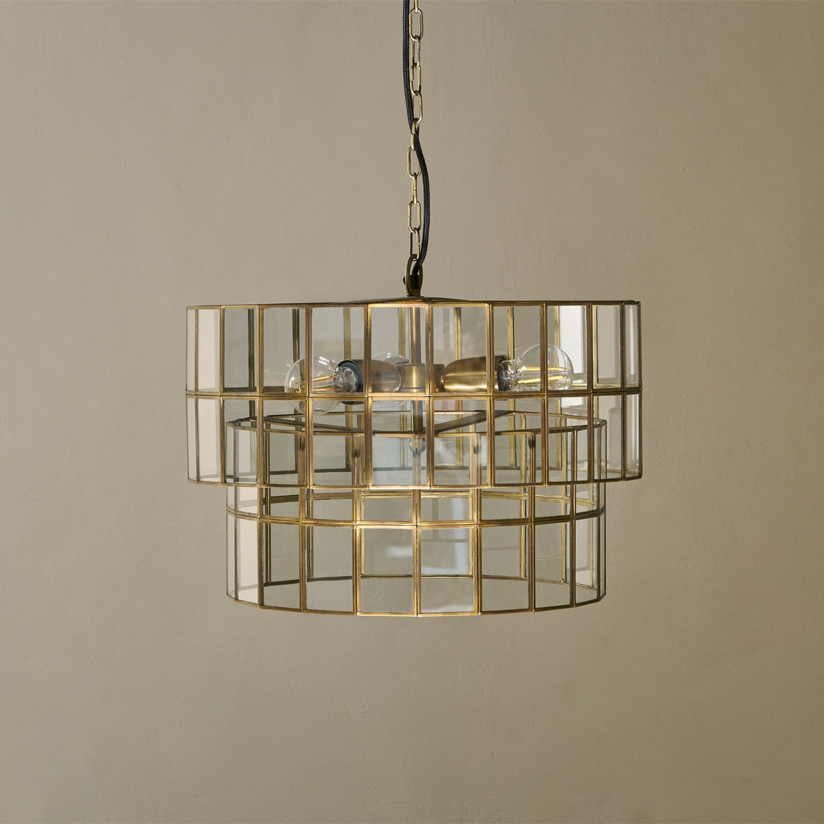Kirindi 3 Light Glass Chandelier - Clear & Antique Brass