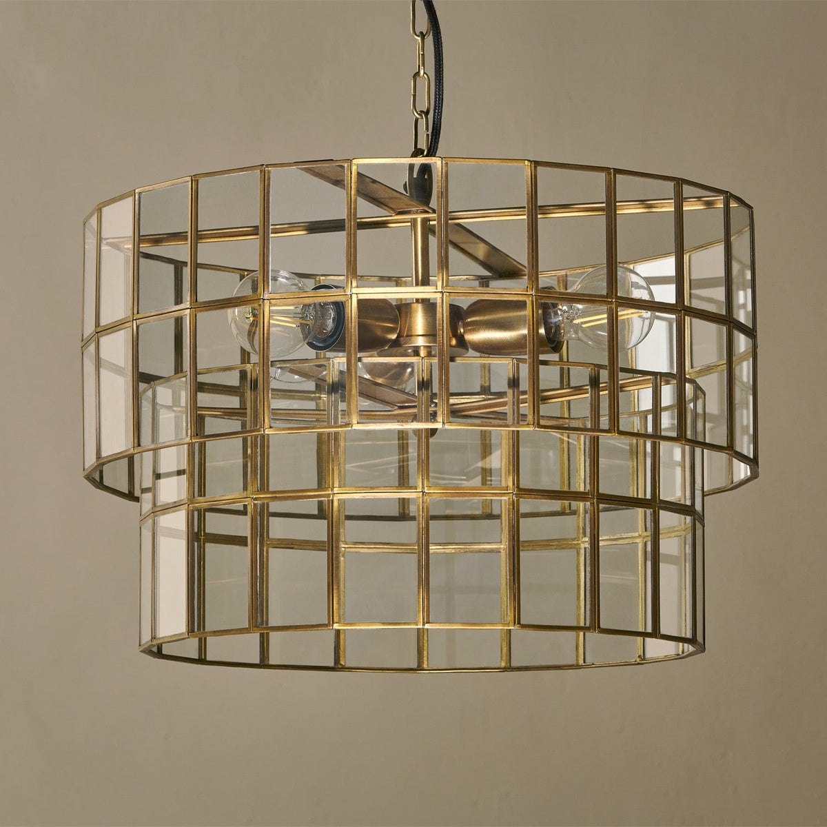Kirindi 3 Light Glass Chandelier - Clear & Antique Brass
