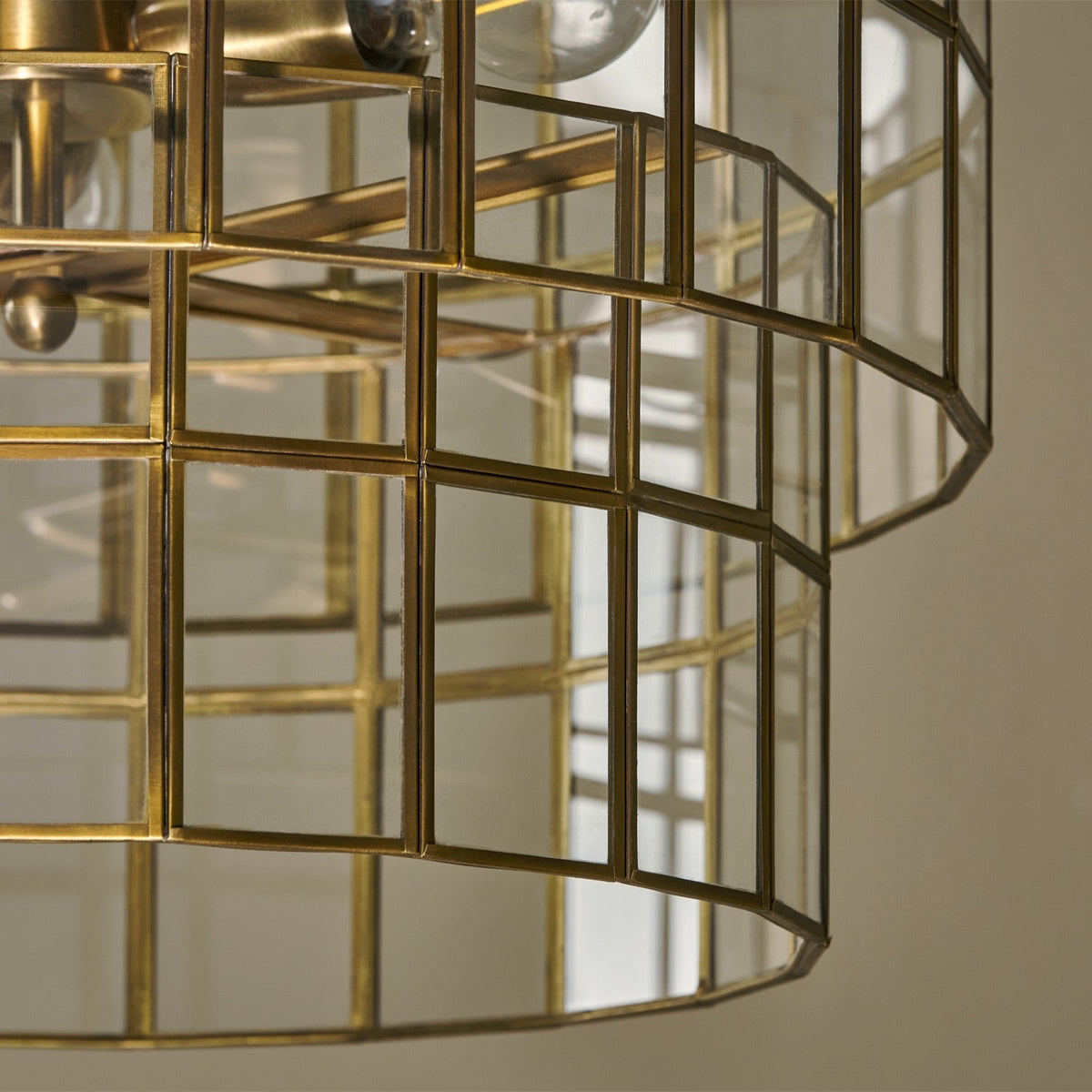 Kirindi 3 Light Glass Chandelier - Clear & Antique Brass