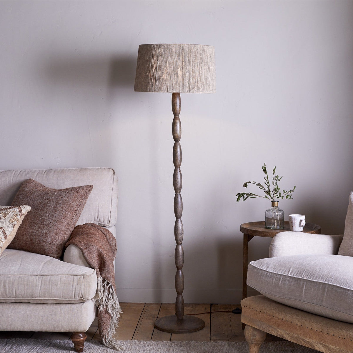 Konali Mango Wood Floor Lamp Base - Ash Stain