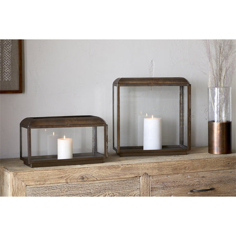 Kiwanda Wide Glass Lantern - Antique Brass