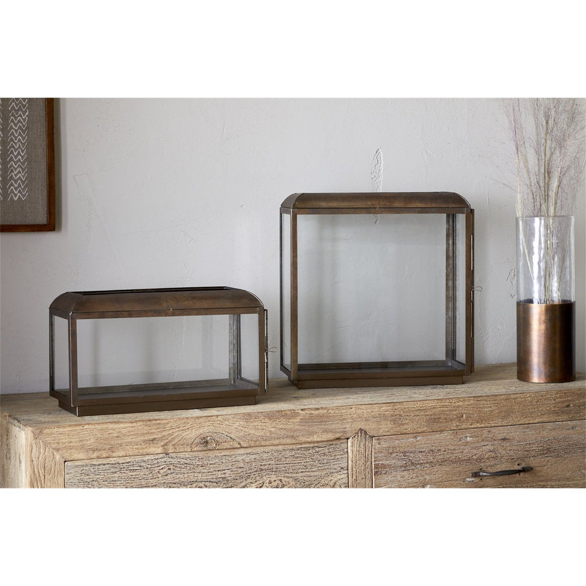 Kiwanda Wide Glass Lantern - Antique Brass