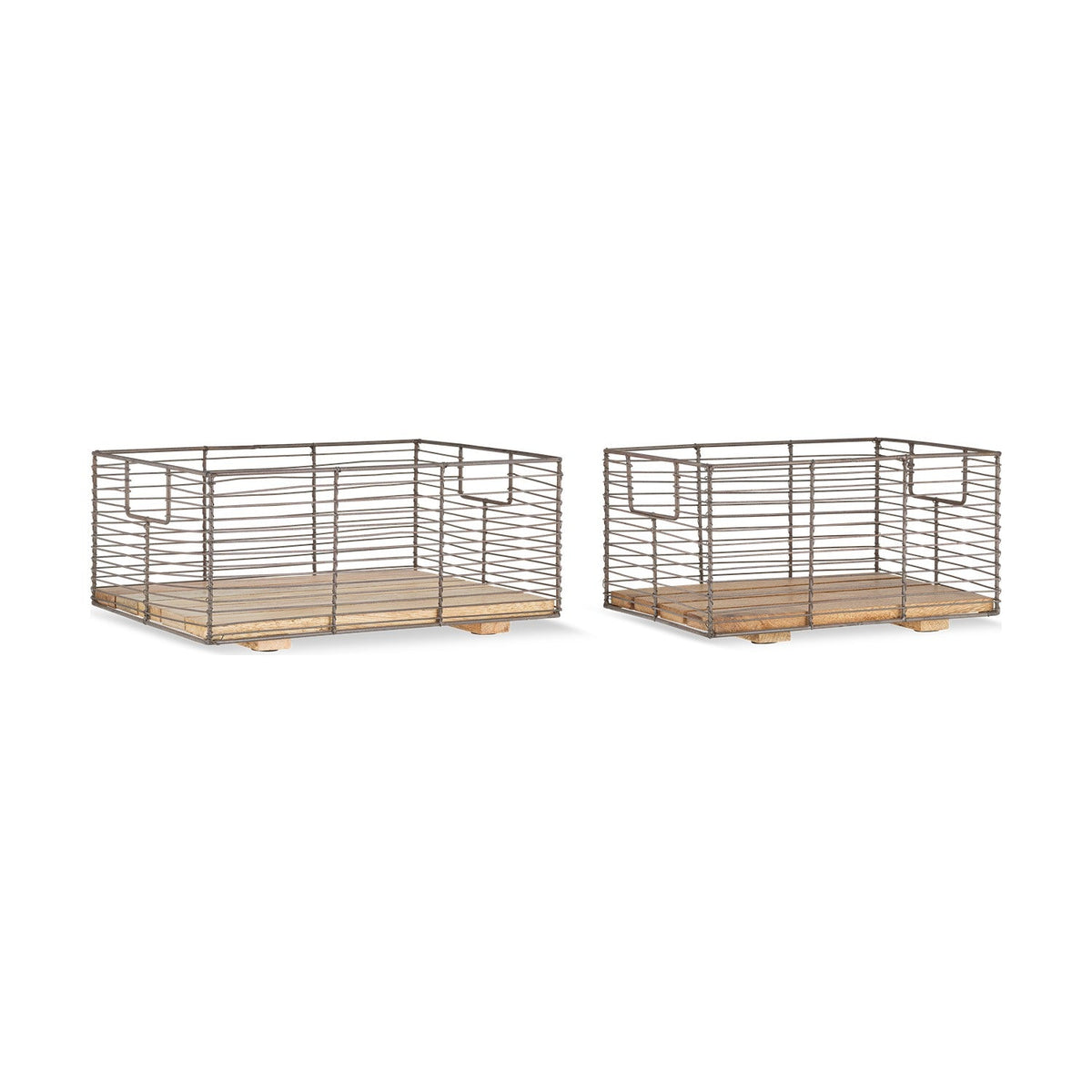 Kochi Iron & Wood Storage Basket - Brown - Set of 2